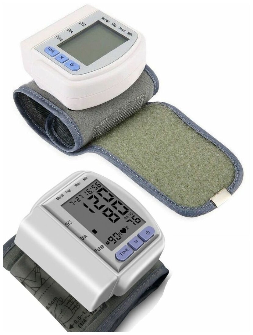 Мини тонометр на запястье автоматический / цифровой тонометр на руку / Аппарат для измерения давления / Индикатор аритмии
