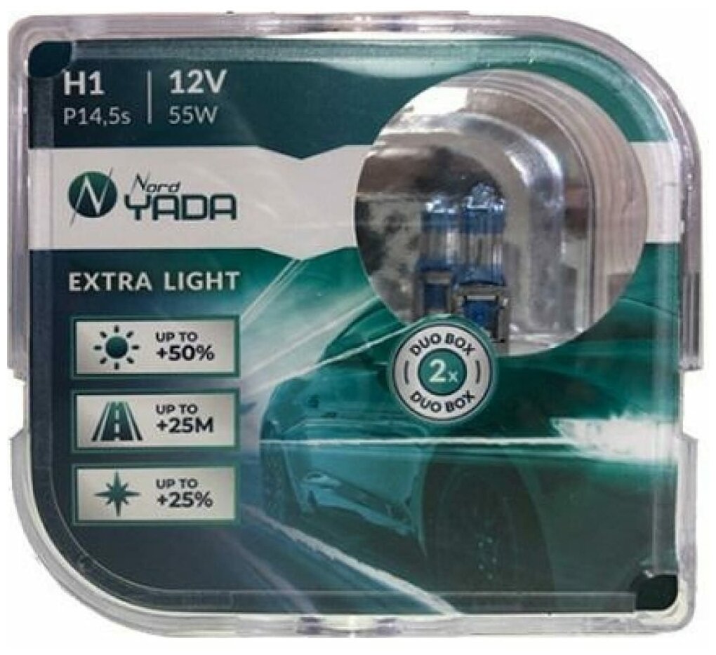NORD YADA 907362 Лампа 12 В H1 55 Вт дальнего света Extra Light + 50% 2 шт. Nord Yada