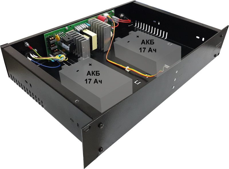 2142 СКАТ-1200И7 RACK источник питания 12В, 5А, высота 2U под 2 АКБ 7-17 Ач. СС ТР ПБ