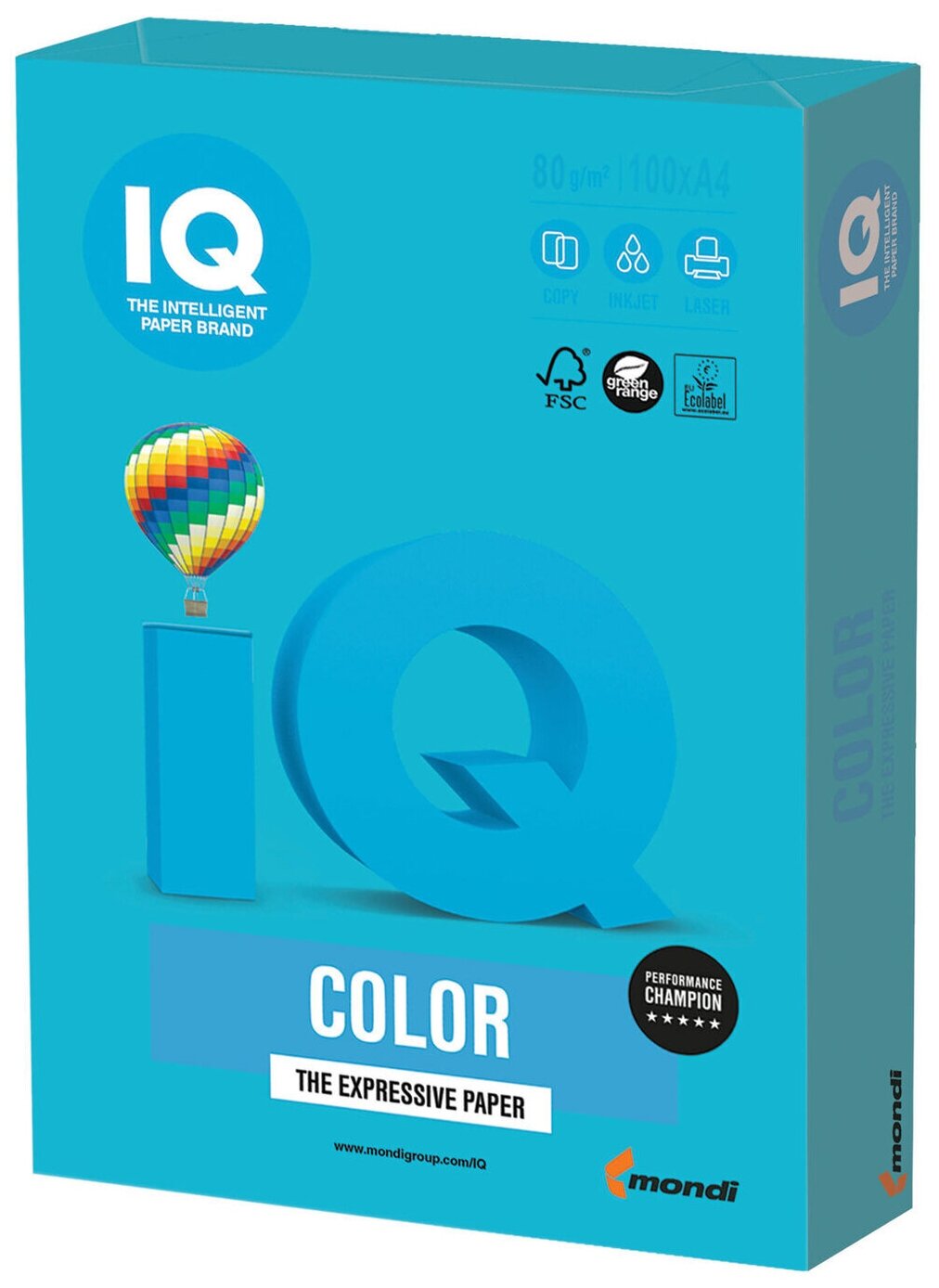 Цветная бумага Mondi IQ "Color intensive" А4, 80 г/м2, 100 листов, светло-синяя (AB48)