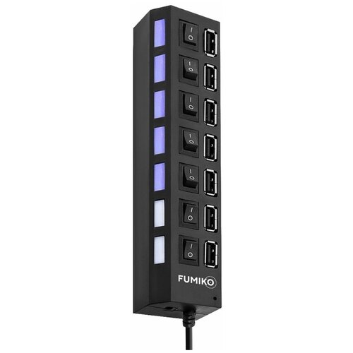 USB - Xaб FUMIKO UH02 7USB черный USB-ХАБ разветвитель USB-hub 7 порта с выключателями HUB USB 55000₽