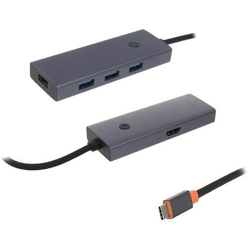 Хаб USB Baseus OS Flite Series 5-Port Type-C - HDMI + 4xUSB 3.0 Space Grey B00052809813-00 хаб usb baseus os flite series 4 port type c 3xusb 3 0 rj45 space grey b0005280a813 00