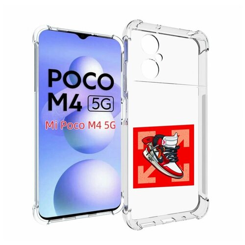 Чехол MyPads кроссовок джордан офвайт для Xiaomi Poco M4 5G задняя-панель-накладка-бампер