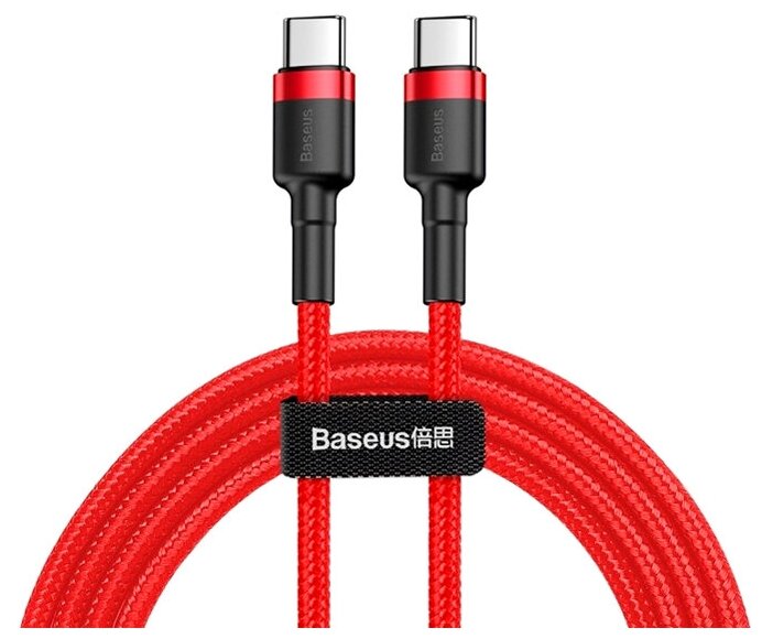 Кабель для быстрой зарядки телефона USB Type-C (m) - USB Type-C (m) 2 метра Baseus Cafule Series PD2.0 60W красный/черный тайп си для Android