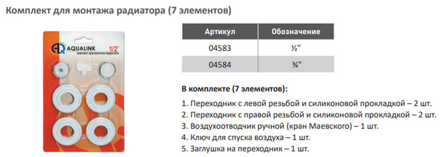 Монтажный комплект 3/4" для установки радиатора, 7 элементов - фотография № 2