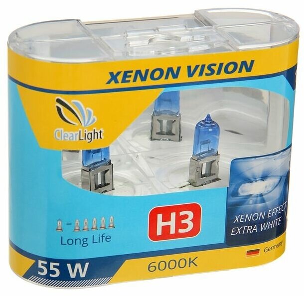 Лампа автомобильная Clearlight XenonVision, H3, 12 В, 55 Вт, набор 2 шт