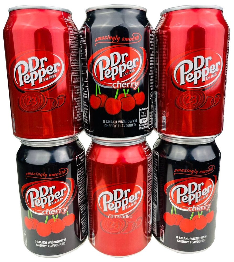 Газированный напиток Dr Pepper набор (3 classic и 3 cherry) 0.33*6 банок