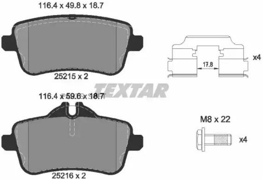 Колодки задние с противошумной пластиной q+ mercedes-benz textar 2521502