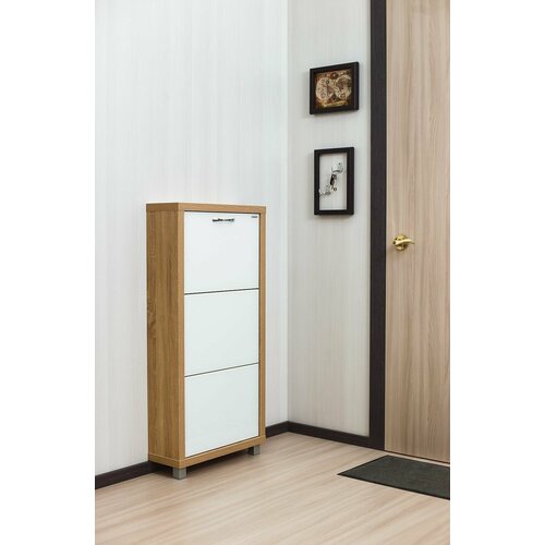 Обувница IRONNORI люкс 3 секции ЛДСП Дуб сономаБелый шагрень шкаф для обуви Айроннори тумба в прихожую 22820₽