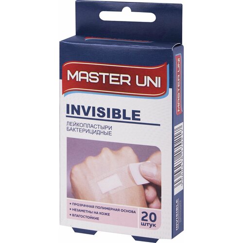 Набор пластырей 20 шт. MASTER UNI INVISIBLE невидимый, на прозрачной полимерной основе, коробка с европодвесом, 0108-007