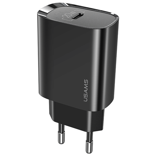 фото Сетевое зарядное устройство usams cc131 с функцией fast charger pd 3.0, 20w, адаптер для iphone 12, скоростной порт type c . цвет - чёрный