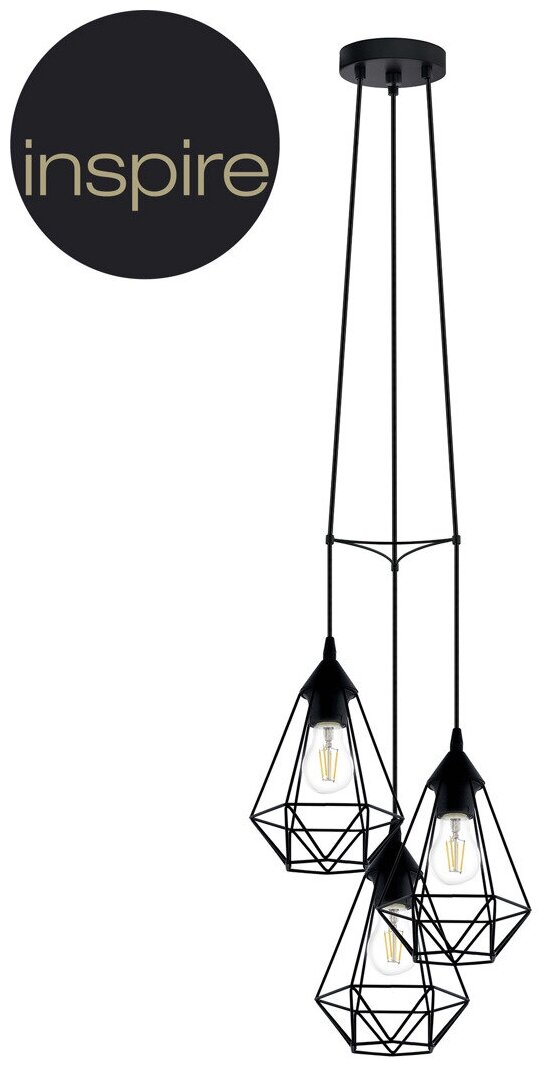 Светильник подвесной Inspire Byron 3 лампы E27Х60 Вт диаметр 35.5 см металл цвет чёрный