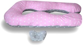 Подушка Мастерская снов для беременных U8-350 материал наволочки хлопок + подушечка для малыша серо-розовые звездочки