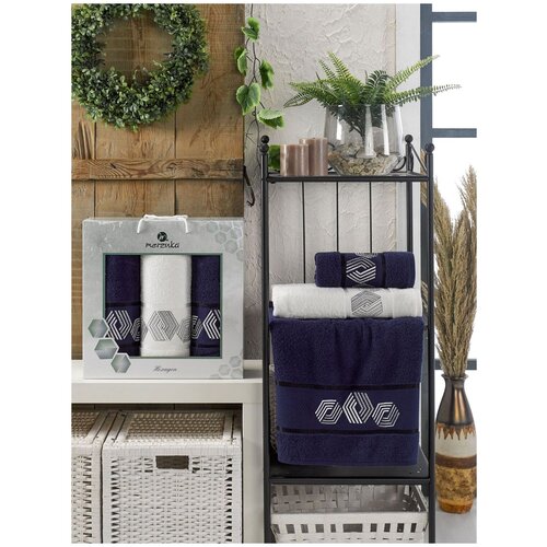 фото Oran merzuka полотенце hexagon цвет: синий (50х90 см - 2 шт,70х140 см) br41185