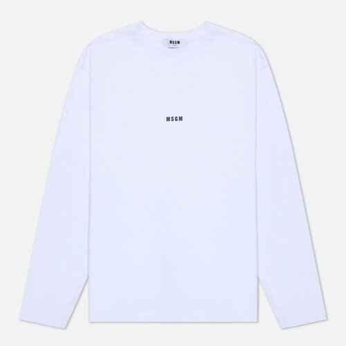 Мужской лонгслив MSGM Micrologo Basic Crew Neck белый, Размер L