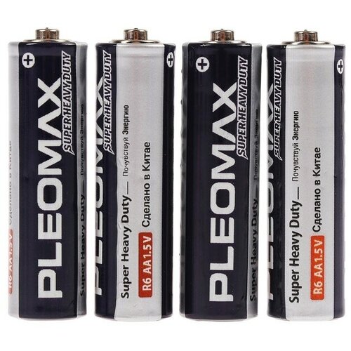 батарейка pleomax super heavy duty r14 c в упаковке 2 шт Батарейка солевая Pleomax Super Heavy Duty, AA, R6-4S, 1.5В, спайка, 4 шт.(2 шт.)