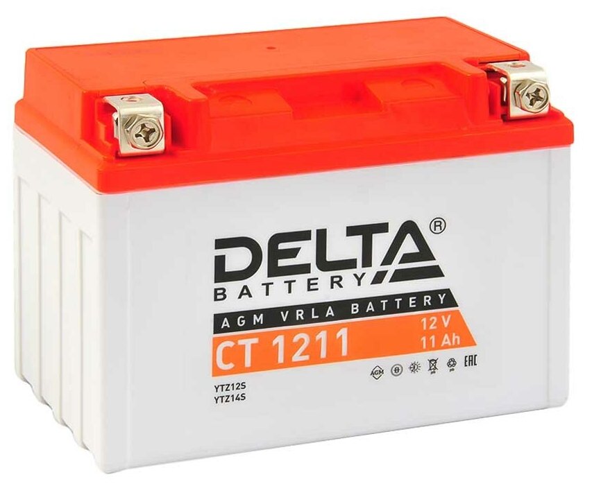 Аккумулятор delta battery мото agm 11 а/ч прямая l+ 151x86x112 cca210 а