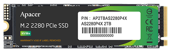 Твердотельный накопитель SSD M.2 2 Tb Apacer AS2280P4 Read 2100Mb/s Write 1700Mb/s 3D NAND AP2TBAS2280P4X-1