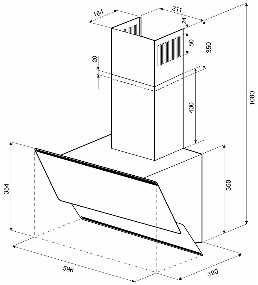 Вытяжка каминная наклонная KRONA IRIDA Sensor 600 черн.стекло/нерж (750 м.куб/ч) - фотография № 7