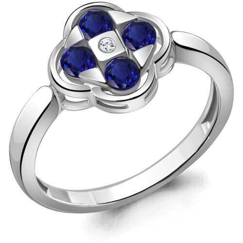 фото Серебряное кольцо aquamarine а68824аб с фианитом и гидротермальным сапфиром, размер 16,5 diamant-online