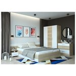 Спальня Горизонт Леси, (Комплект Кровать, комод плюс 2 тумбочки, матрас на НПБ 160*200), сонома-белый - изображение