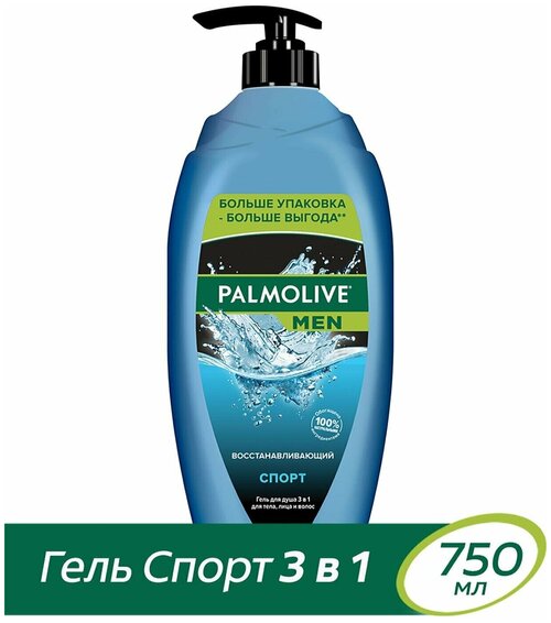 Palmolive / Гель для душа Palmolive Men Спорт 3 в 1 для тела лица и волос восстанавливающий мужской 750мл 2 шт