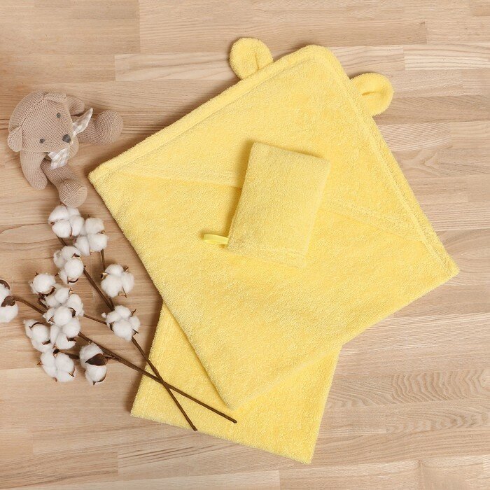 Набор для купания Крошка Я(полотенце-уголок 85*85±2см, полотенце 40*55см, рукавица) св-желтый