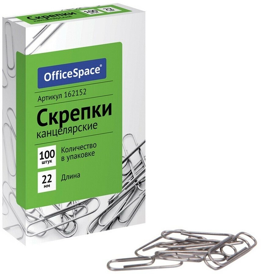 Скрепки 22мм OfficeSpace 100шт, карт. упак.