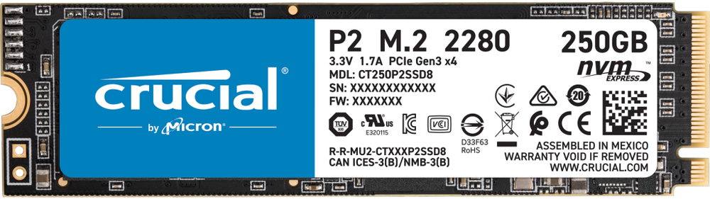 Внутренний SSD-накопитель 250Gb Crucial P2 CT250P2SSD8 M.2 2280 PCIe NVMe 3.0 x4