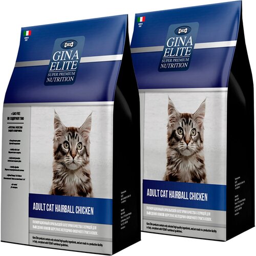 GINA ELITE ADULT CAT HAIRBALL CHICKEN для взрослых кошек для вывода шерсти с курицей (3 + 3 кг)