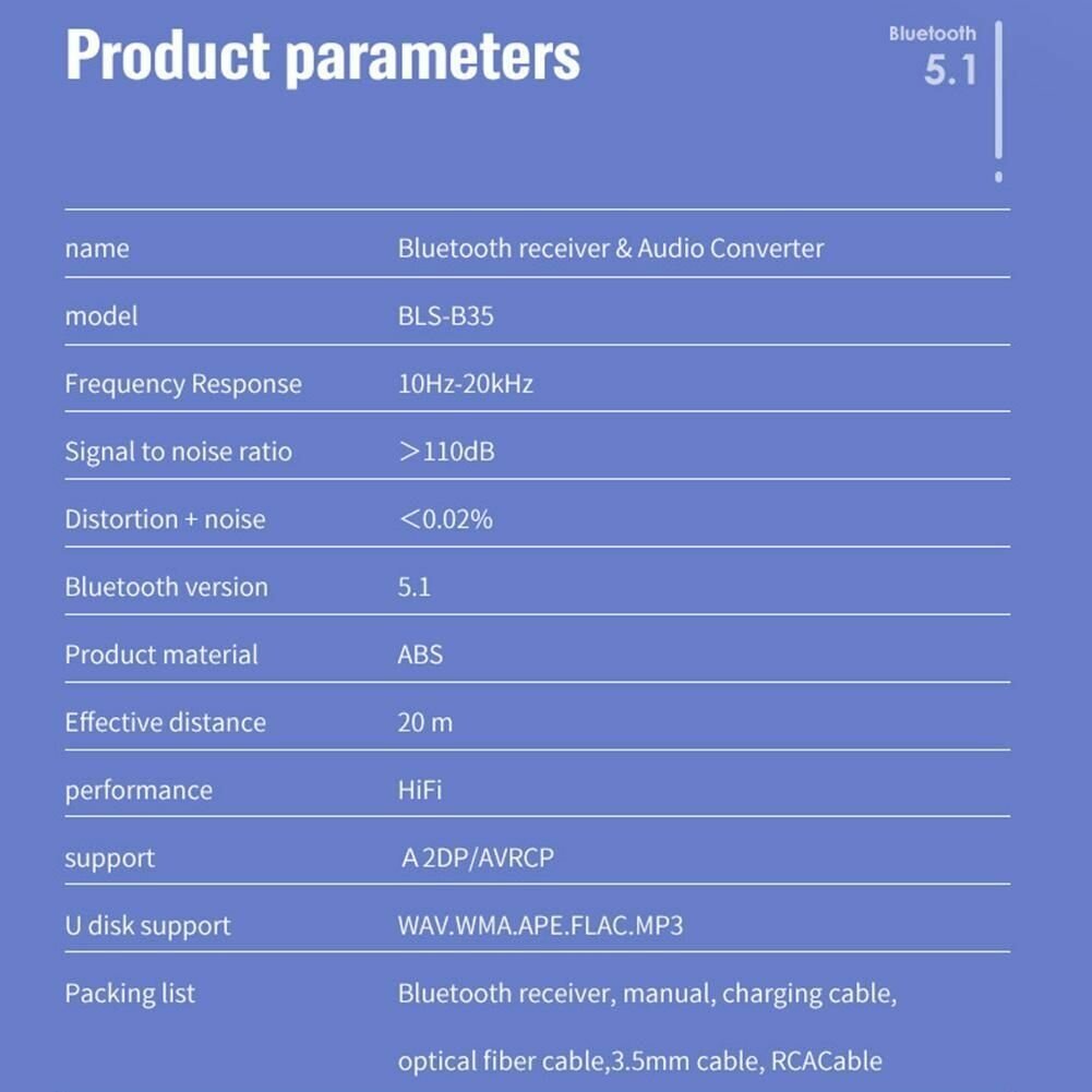 Bluetooth Ресивер BLS-B35 - Digital to Analog HiFi