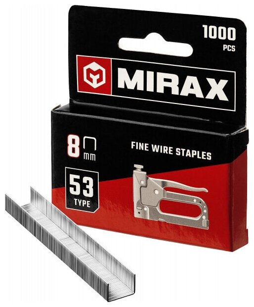 Скобы для степлера MIRAX 8 мм тонкие тип 53, 1000 шт 3153-08