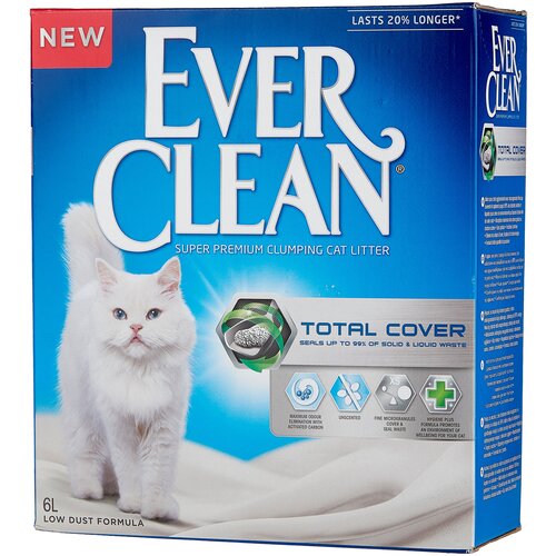 Уценка Наполнитель для кошек Ever Clean Total Cover микрогранулы двойного действия комкующийся 6 л с сохранением веса, повреждена упаковка