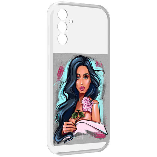 Чехол MyPads Девушка-с-розовой-розочкой женский для Samsung Galaxy M13 задняя-панель-накладка-бампер