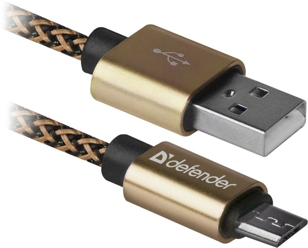 Кабель Defender USB - microUSB (USB08-03T PRO), 1 м, золотой