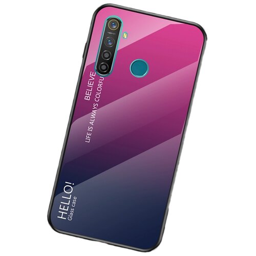 фото Чехол-бампер mypads для realme 5 /5i / 5s стеклянный из закаленного стекла с эффектом градиент зеркальный блестящий переливающийся фиолетовый