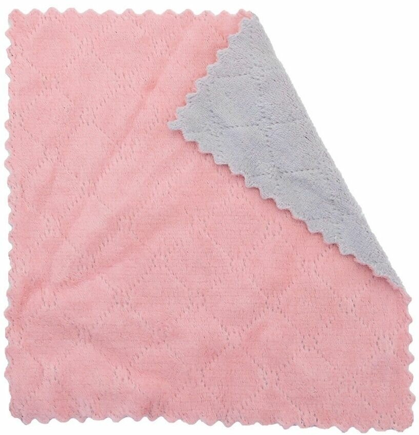 Салфетка для уборки, двухсторонняя, 23,5 х 21,5 см, цвет розовый/серый