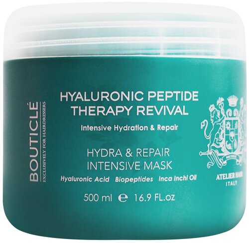 Bouticle Hyaluronic Peptide Therapy Revival Интенсивная восстанавливающая маска для поврежденных волос, 500 г, 500 мл, банка