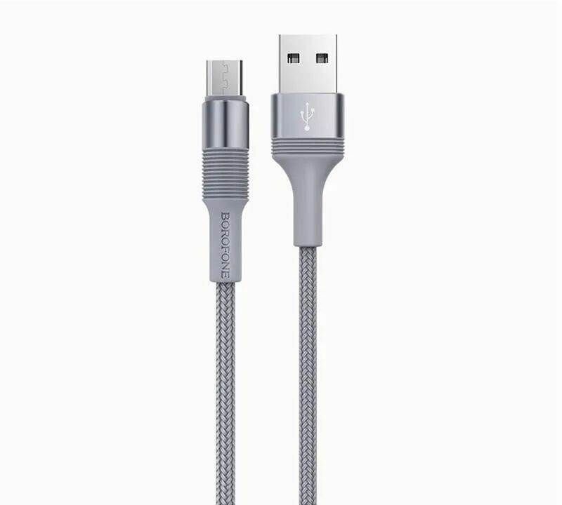 Кабель Borofone BX21 для смартфона, USB - MicroUSB, 1 м, 2.4A, цвет серый, 1 шт