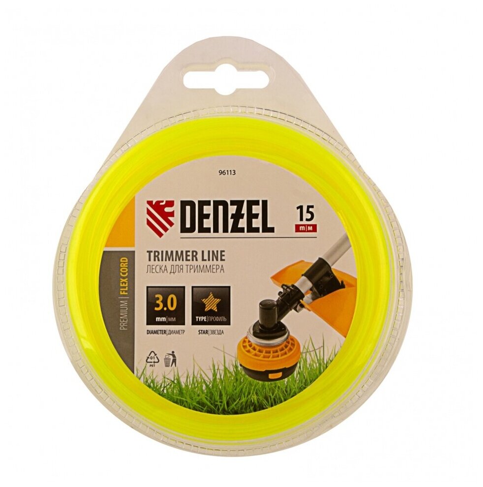 леска для триммера 3,0 (15м) звездочка flex cord, denzel 96113 - фото №6