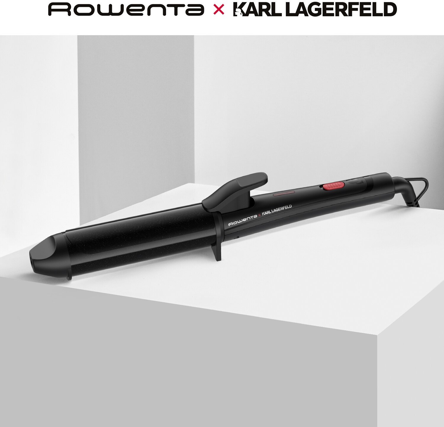 Плойка для завивки волос Rowenta Karl Lagerfeld CF322LF0, черный, диаметр 38 мм, петля для подвешивания, покрытие Keratin & Glow