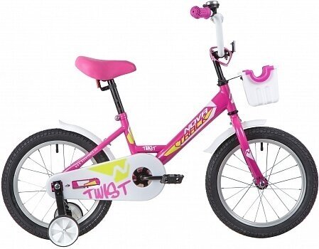 Велосипед NOVATRACK 16" TWIST розовый, тормоз нож, крылья корот, полная защ. цепи, корзина