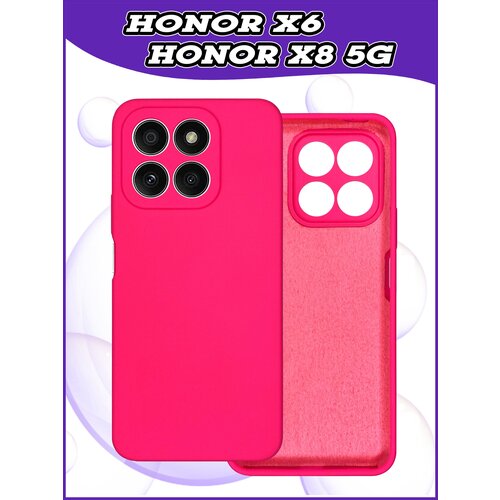 чехол df для honor x8 5g x6 silicone black hwcase 122 Чехол накладка Honor X6 / Honor X8 5G / Хонор Х6 / Хонор Х8 5G противоударный из качественного силикона с покрытием Soft Touch ярко розовый