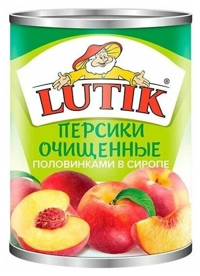 Персики Lutik консервированные очищенные половинкам в сиропе, 425мл