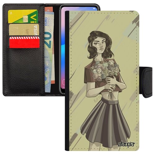 фото Чехол книжка для мобильного galaxy s8, "девушка и цветы" букет манга utaupia