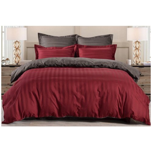 Комплект постельного белья Valtery OD-58, 1.5-спальное, страйп-сатин, красный/коричневый