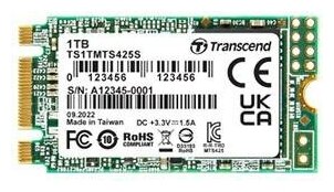 Твердотельный накопитель SSD Transcend 425S, 1TB, M.2(22x42mm), SATA3, 3D TLC, R/W 550/500MB/s, IOPs 55 000/72 000, TBW 360, DWPD 0.3 (3 года)