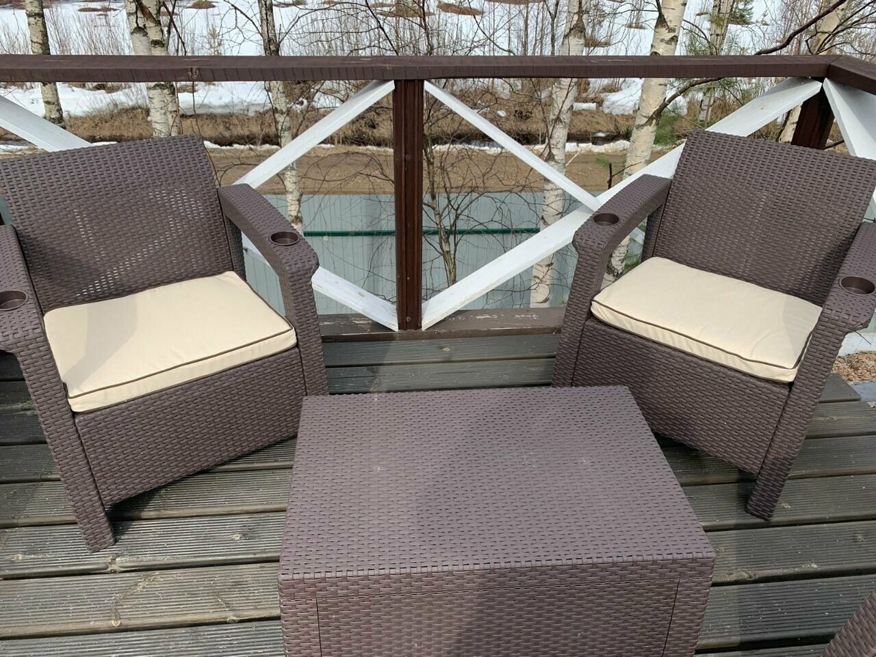 Два Комфортных кресла с подушками Lounge balcony 2 chairs под ротанг для дачи, садовый комплект мебели для дачи, уличная, пластик, Кресло 2шт - фотография № 7