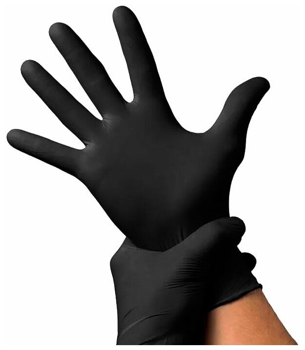 Перчатки нитриловые одноразовые 100 штук/50 пар, черные, размер XL