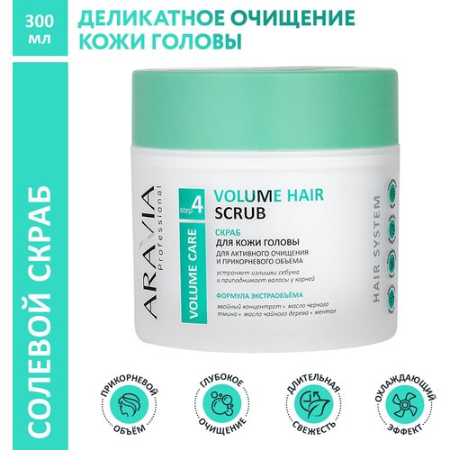 ARAVIA Скраб для кожи головы для активного очищения и прикорневого объема Volume Hair Scrub, 300 мл скраб для активного очищения и прикорневого объема aravia professional volume hair scrub 300 мл